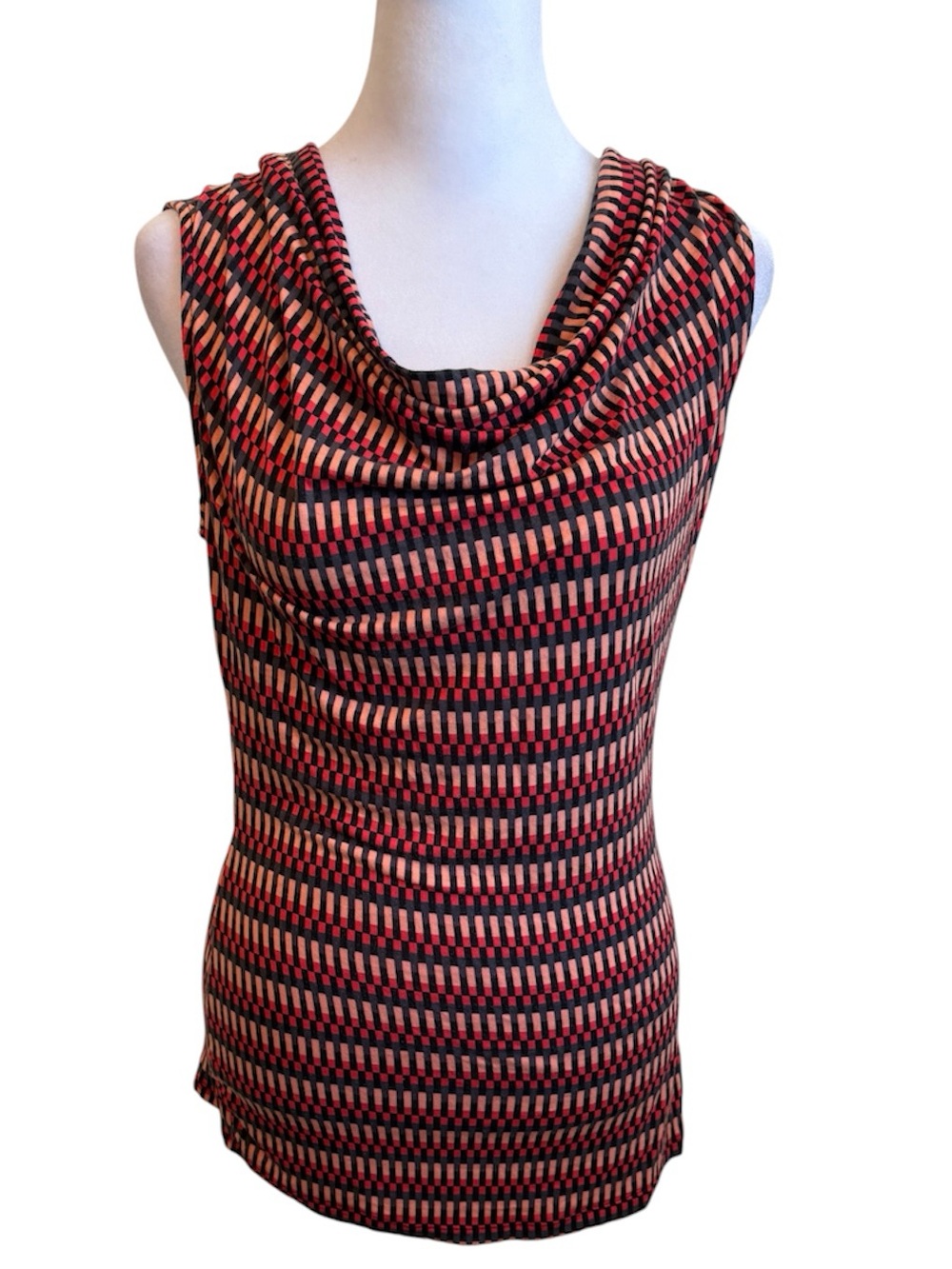 Small Halogen Red Geometric Print Sleeveless Cowl Neck Top